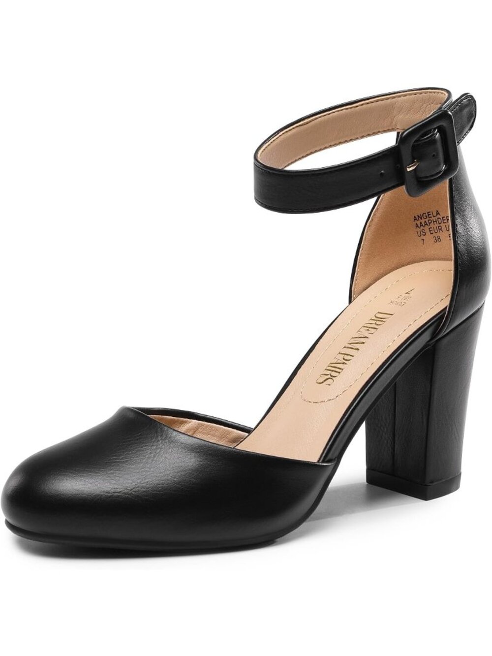 DREAM PAIRS Women's Black PU High Heel Closed Toe Dress Shoes Chunky Pumps